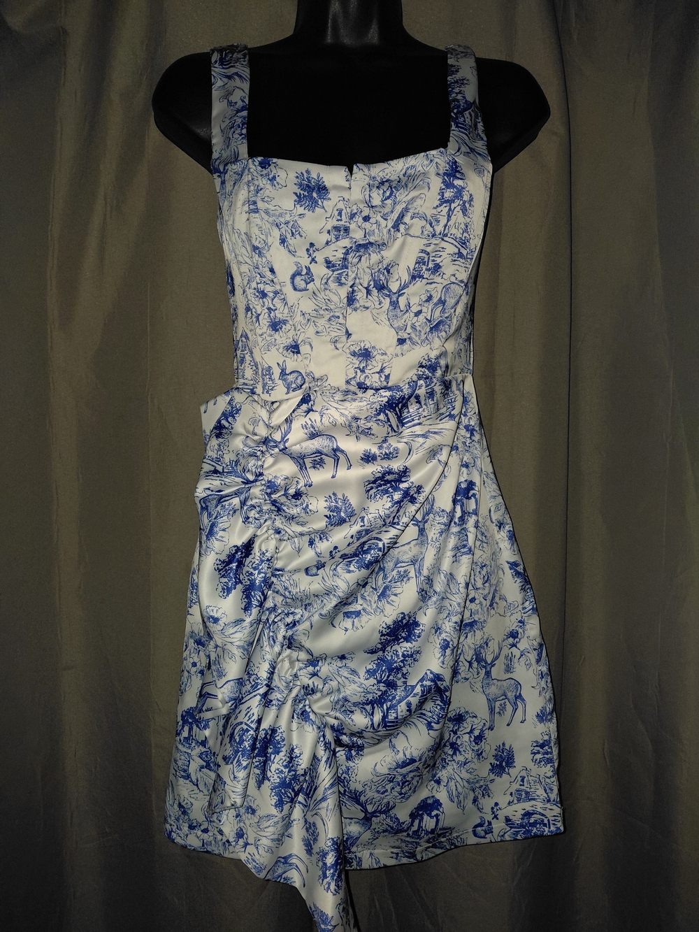 AKIRA Blue and White Toile Mini Dress